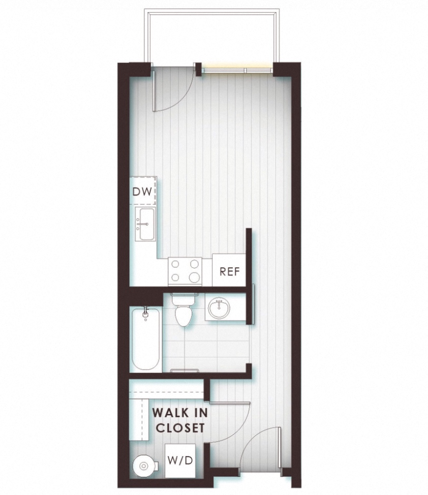 Floor plan for studio, 1 bath, 354 sqft